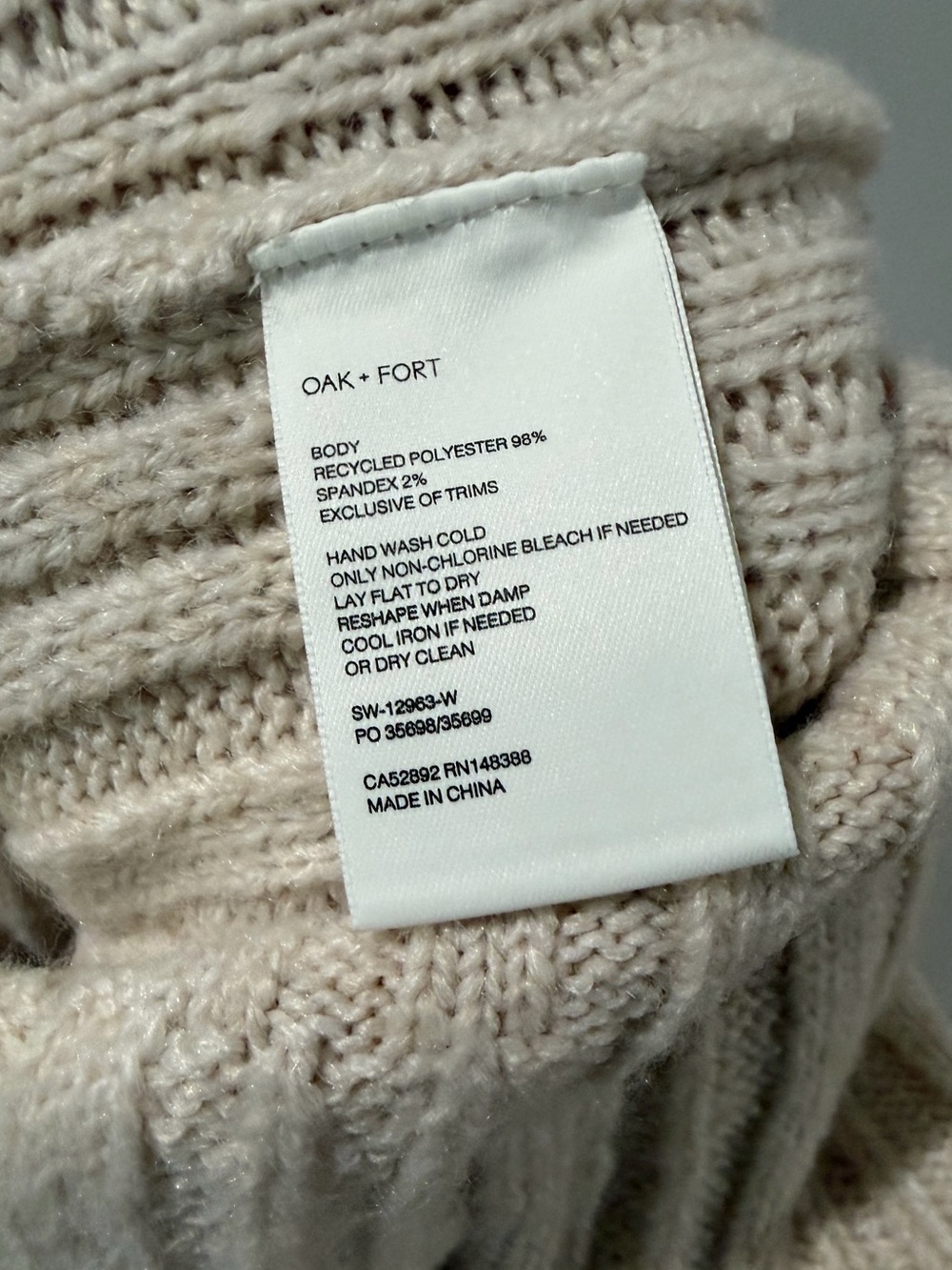 OAK + FORT Cream Ribbed Cowl Neck Sweater, size small - Picture 4 of 8